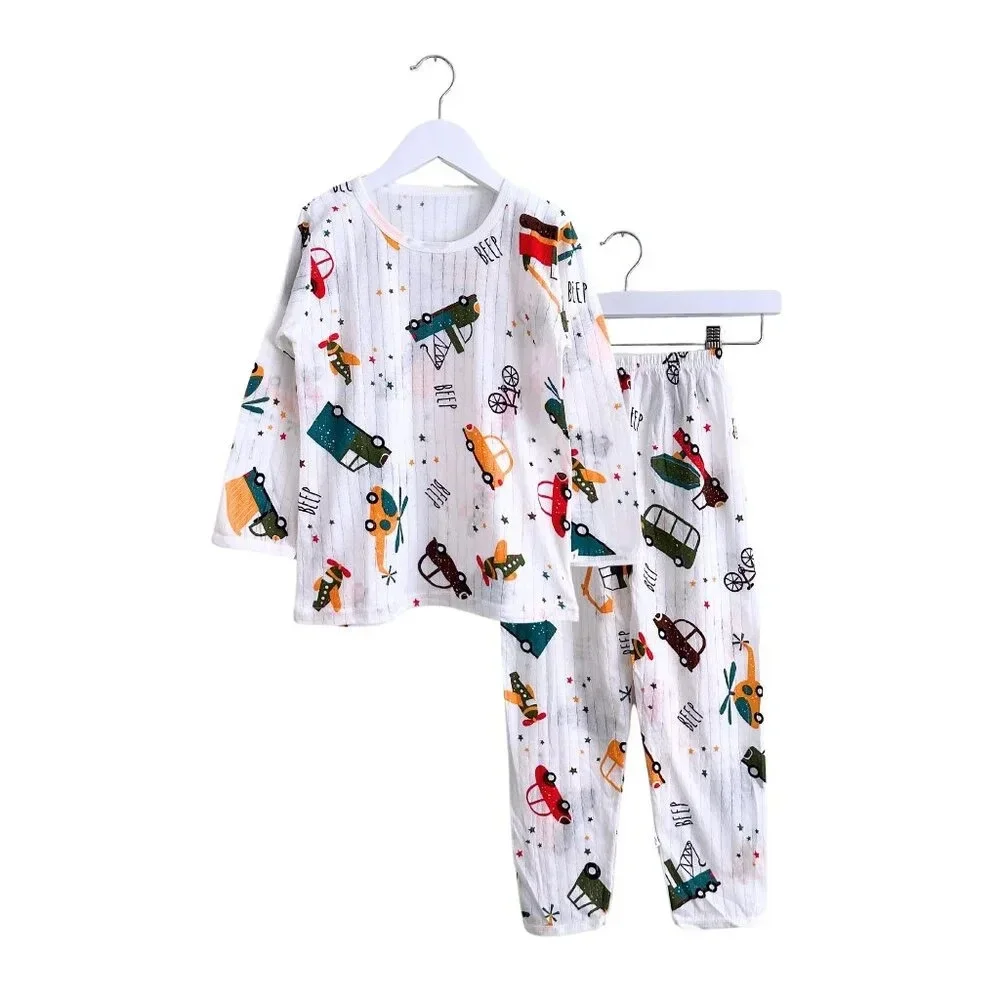 NWT Cute Boys Sleep N' Play Long Sleeve Top & Pants Pajamas Set Cars & Planes 8Y